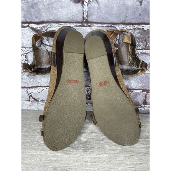 Taos Gold Brown Leather Ankle Strap Cork Wedge Sandals Women Sz 42EU/11M US - Picture 11 of 16